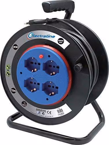 Carottatrice per cavi Electraline, colore nero, lunghezza 15 metri, cavo 3G 1,5 mm, 4 prese universali, con