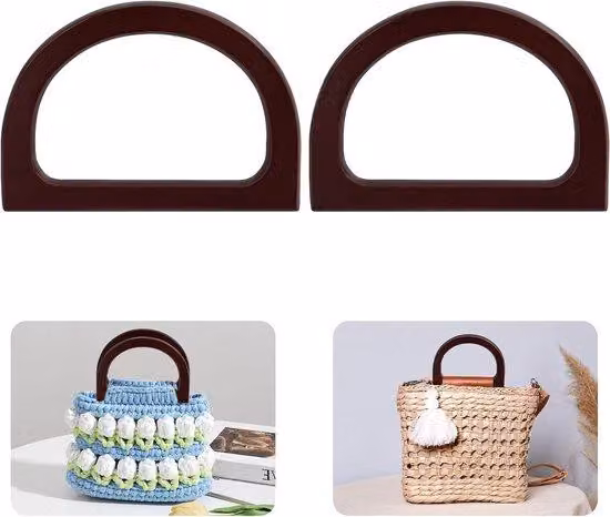 Manici in legno a forma di D, marroni, in set da 2 pezzi, fai da te