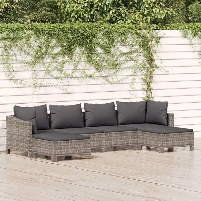 Set Divani da Giardino 6 pz con Cuscini in Polyrattan Grigio 3187295