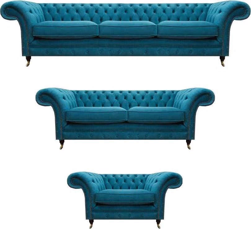 Wohnzimmer Blau Sofagarnitur 3tlg Chesterfield Luxuriöse Modern Möbel