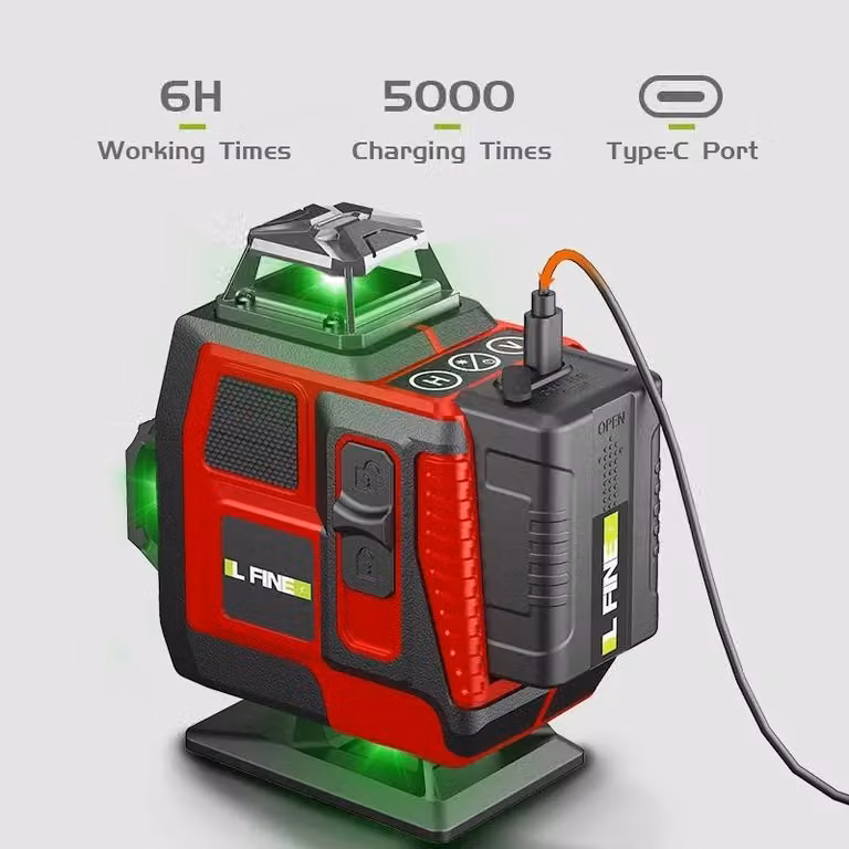 Livella laser a croce - 16 linee, laser verde - Autolivellante a 360° - Orizzontale e verticale - Con telecomando - Spina di tipo EU - Senza treppiede