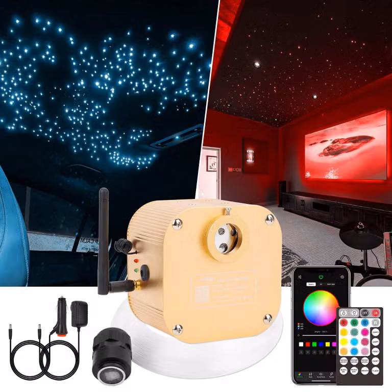 Kit di luci a fibra ottica per soffitto a forma di cielo stellato, 16W, RGBW, Bluetooth, 450 elementi