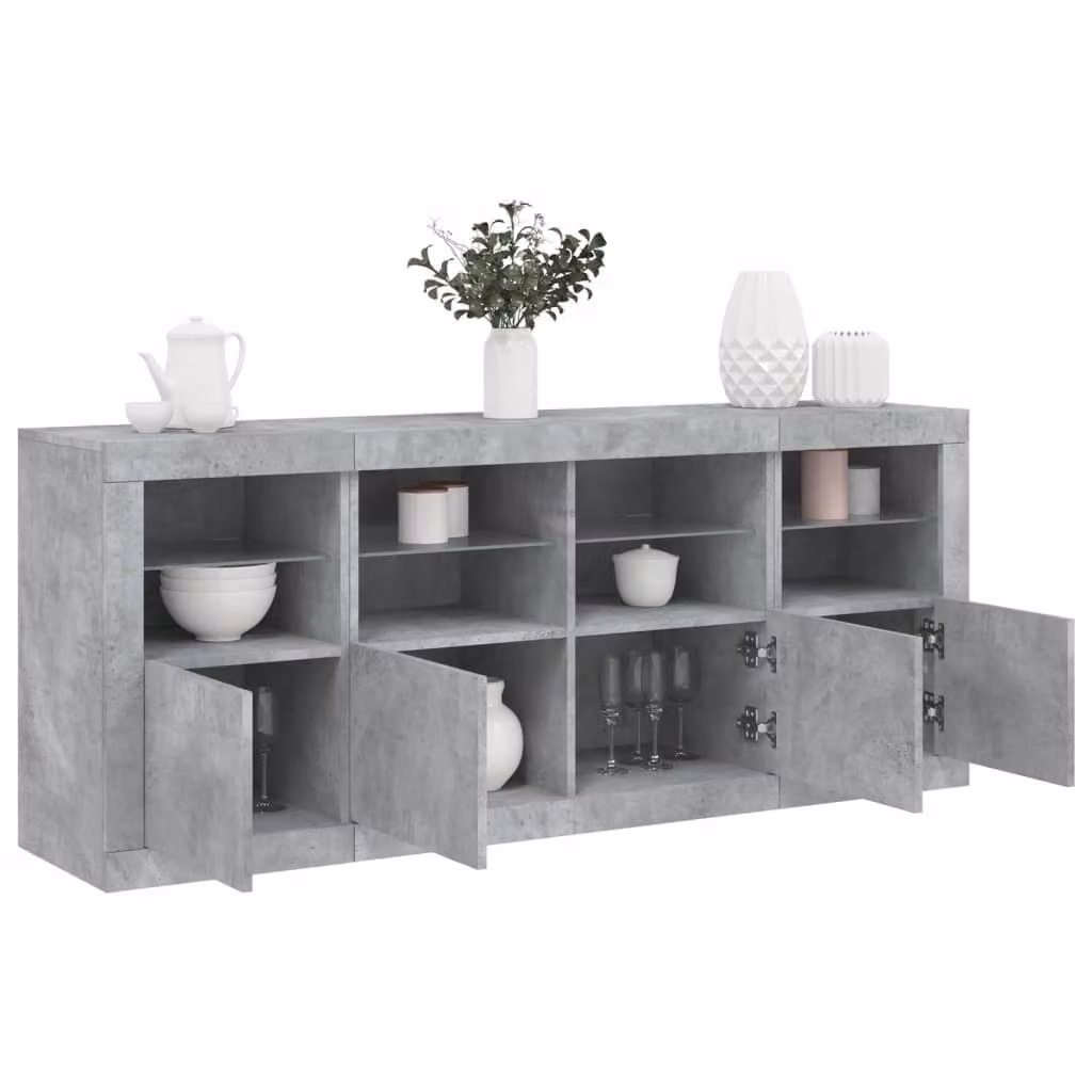 Credenza moderna vidaXL con luci LED integrate in grigio cemento L: 163 cm, P: 37 cm, H: 67 cm