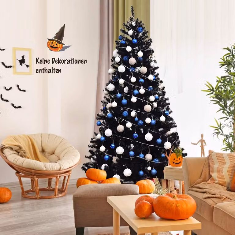 COSTWAY Albero di Natale artificiale da 225 cm nero, albero di Natale con supporto in metallo, punte in PVC per albero di Natale, sistema pieghevole per albero di Natale artificiale ideale per casa, ufficio, negozi e alberghi