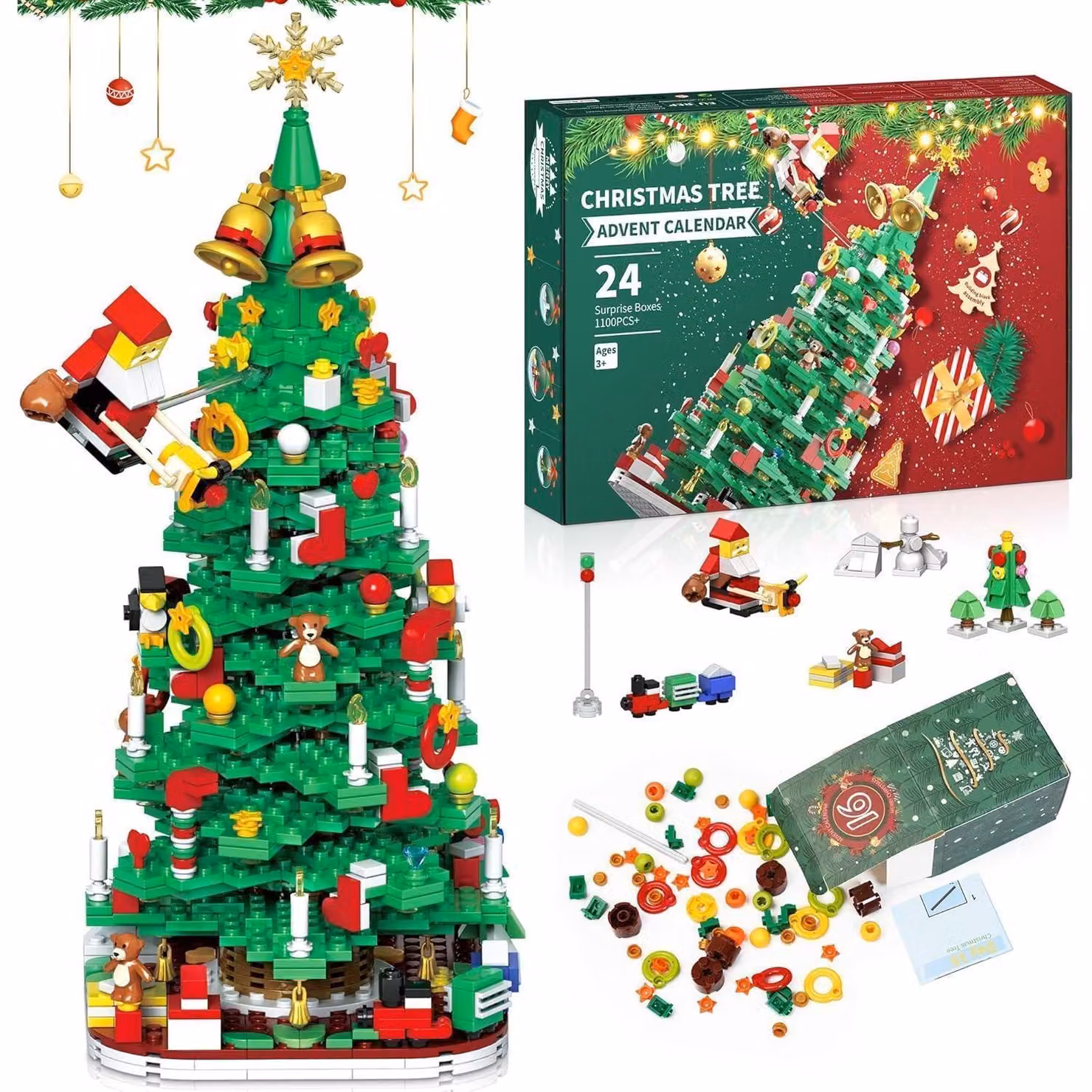 Calendario dell'Avvento, albero di Natale, kit da montare, 24 giorni, 1100 pezzi, adatto dai 3 anni, regalo per bambini