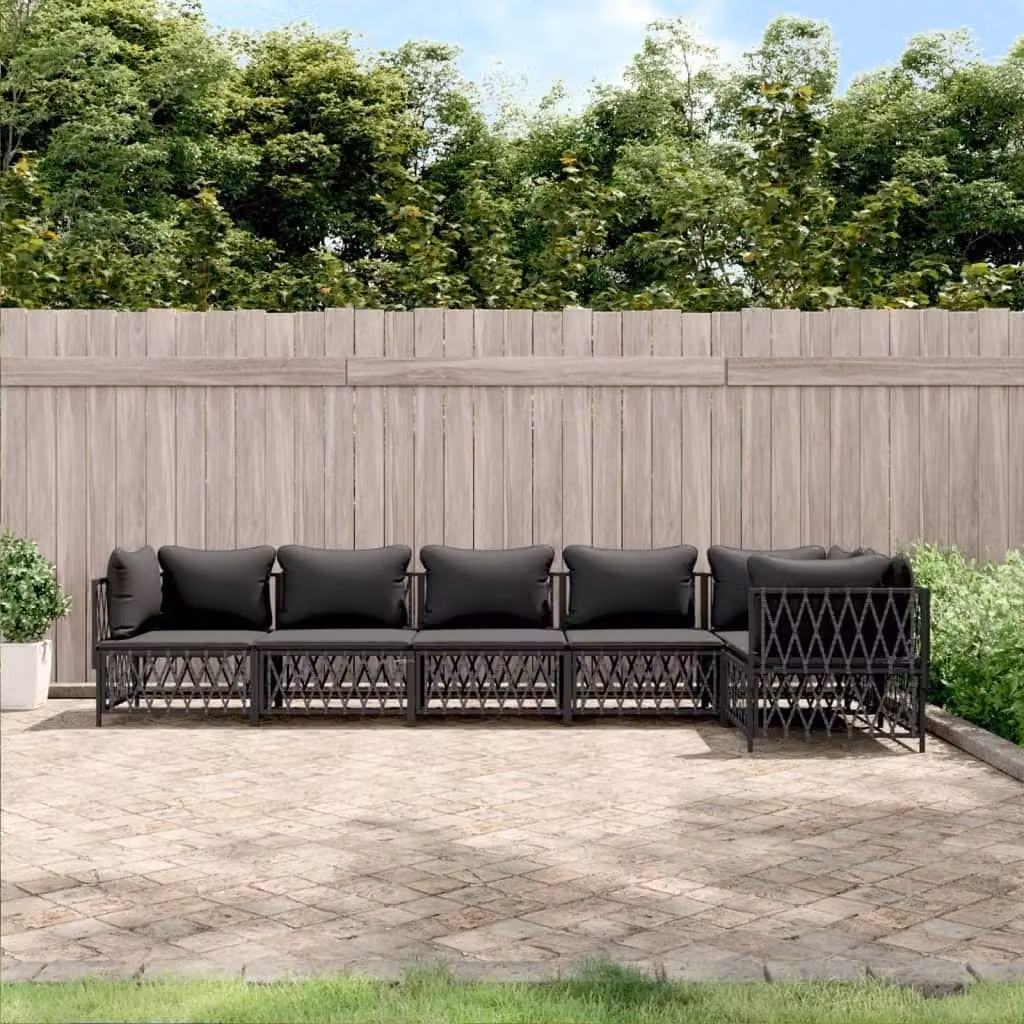 Set da lounge per giardino, 6 pezzi, con cuscini grigio antracite, struttura in acciaio