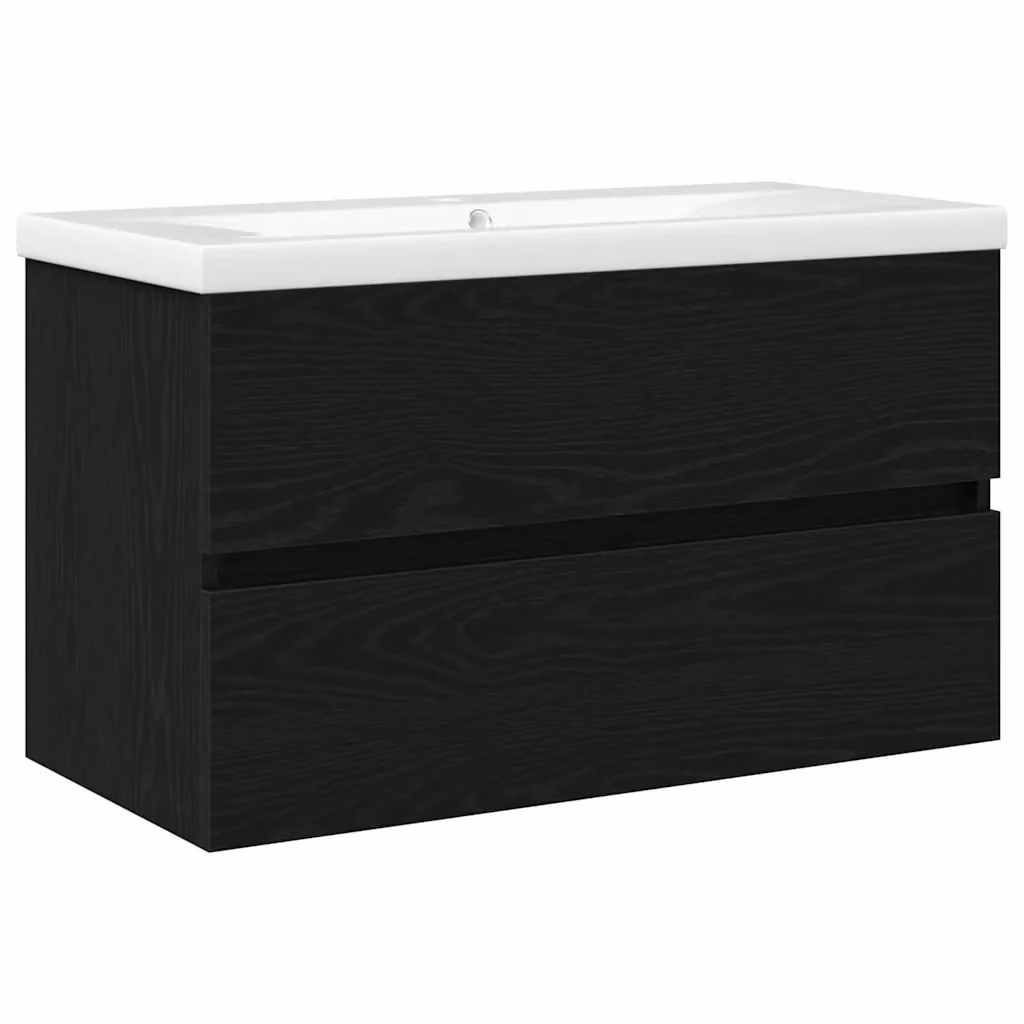 Armadio da bagno sospeso vidaXL in legno nero opaco con ante a battente L/P/H: 80 x 39 x 62 cm – 2