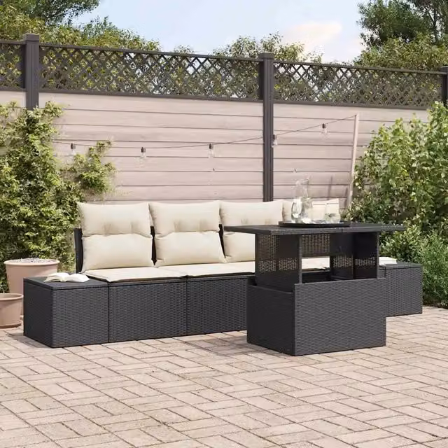 Set di divani 5 pz Nero e Crema polyrattan 3349083