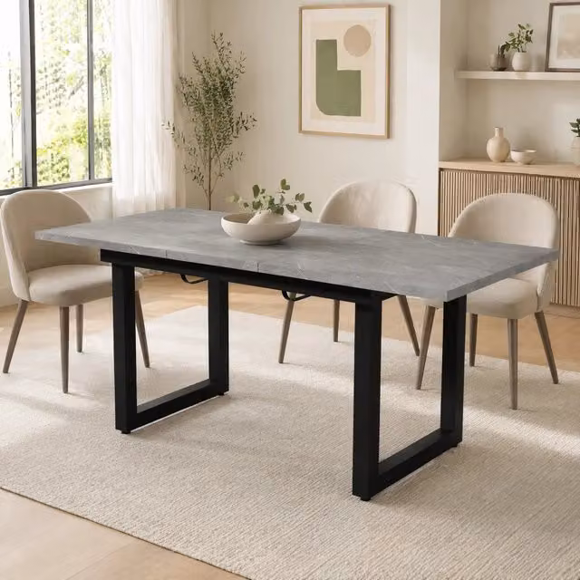 Tavolo da pranzo allungabile REDOM in stile industriale, L/P/H: 140/180 x 80 x 75 cm, MDF e metallo, grigio/nero