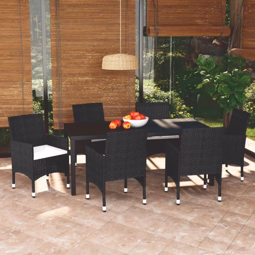 Maison Exclusive - Set da pranzo da giardino da 7 pezzi con cuscini in polyrattan nero