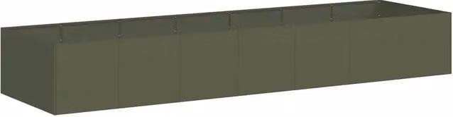 Fioriera rettangolare moderna in acciaio verde oliva con fondo aperto per giardino o orto L: 280 cm, P: 80 cm, H: 40 cm