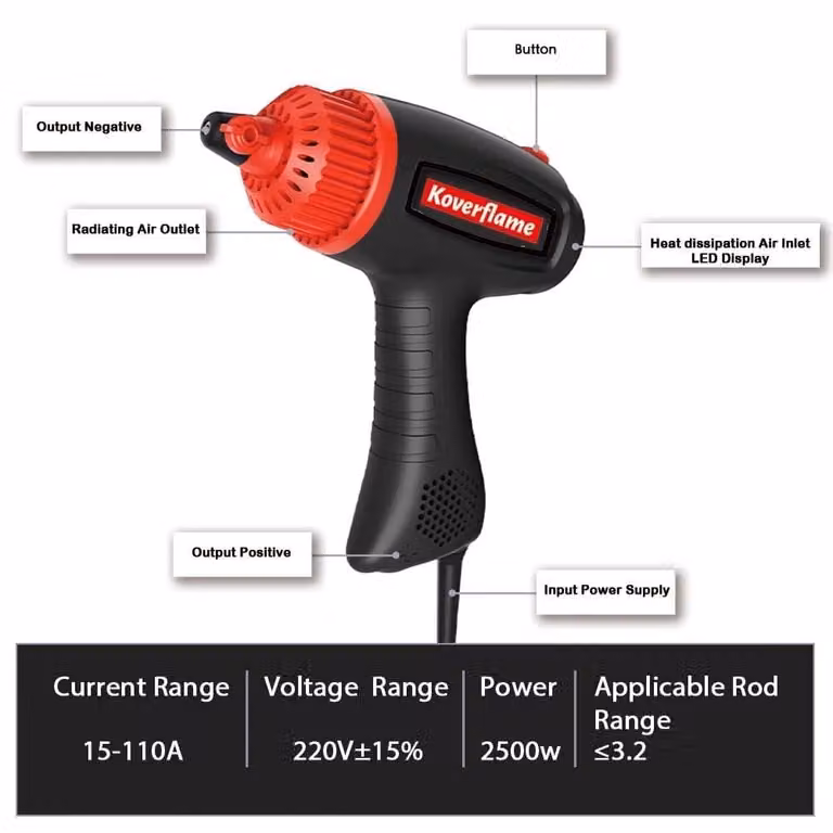 Saldatrice portatile - 220 V, 2,5 kW - Nera - Elettrica - Per saldatura ad arco - Adatta per uso domestico