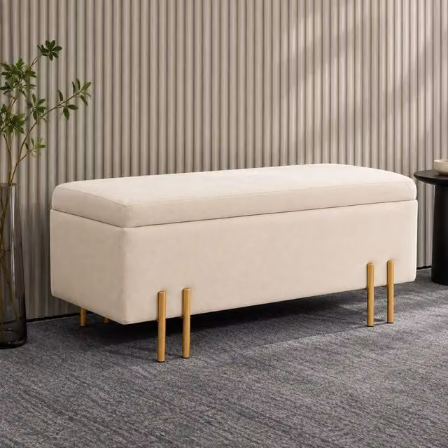 Panca contenitore 100 x 40 x 42 cm beige – vano portaoggetti per soggiorno e camera