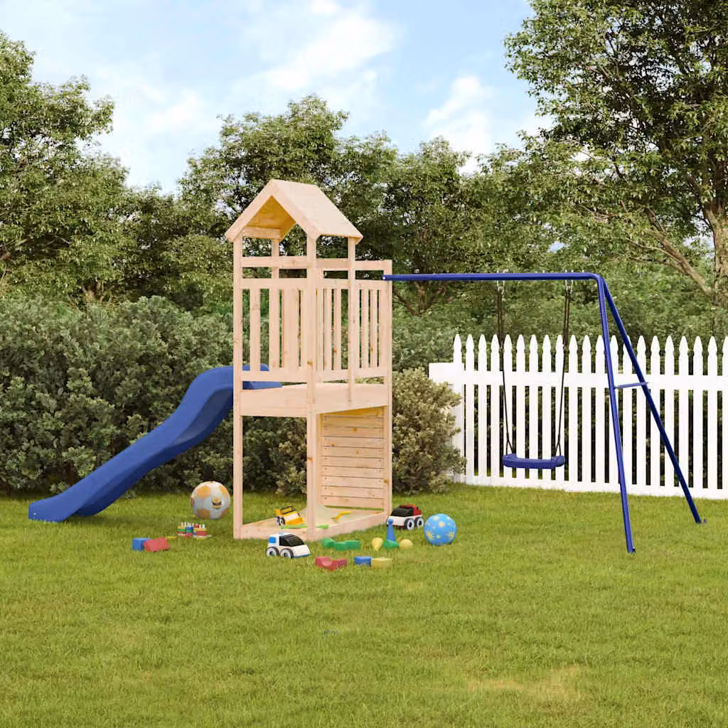 vidaXL Set da Gioco da Esterno in Legno di Pino con Scivolo, Altalena e Sabbiera, Multicolore