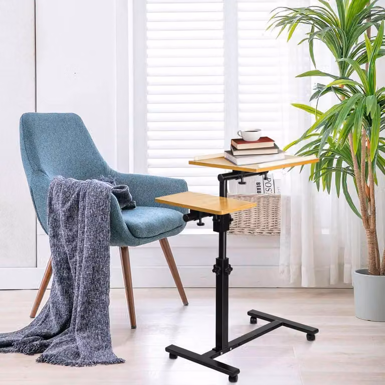 Tavolo regolabile in altezza per laptop, con rotelle, dimensioni 70x44x65-95 cm, aspetto legno