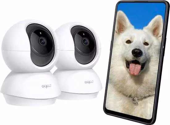 Telecamera di sicurezza interna a 360 gradi con visione notturna 1080p, sensore di movimento e audio bidirezionale, ideale per genitori e animali domestici. Confezione da 2 C200 con supporto per Alexa e Google Assistant