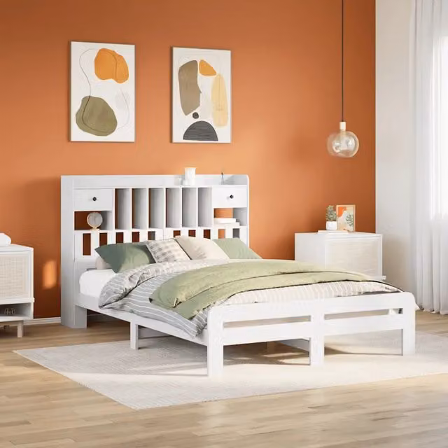 Letto Libreria senza Materasso Bianco 150x200 cm Legno di Pino