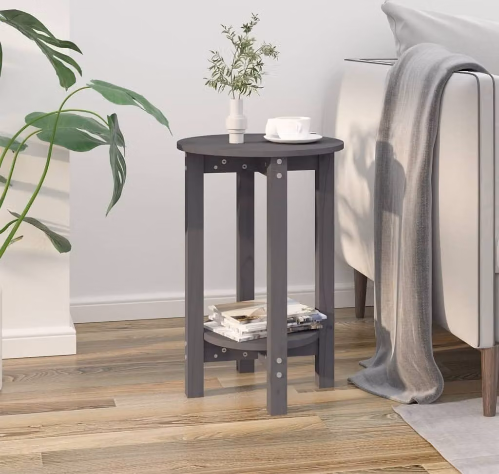 The Living Store tavolino grigio Ø 40x60 cm in legno di pino massiccio