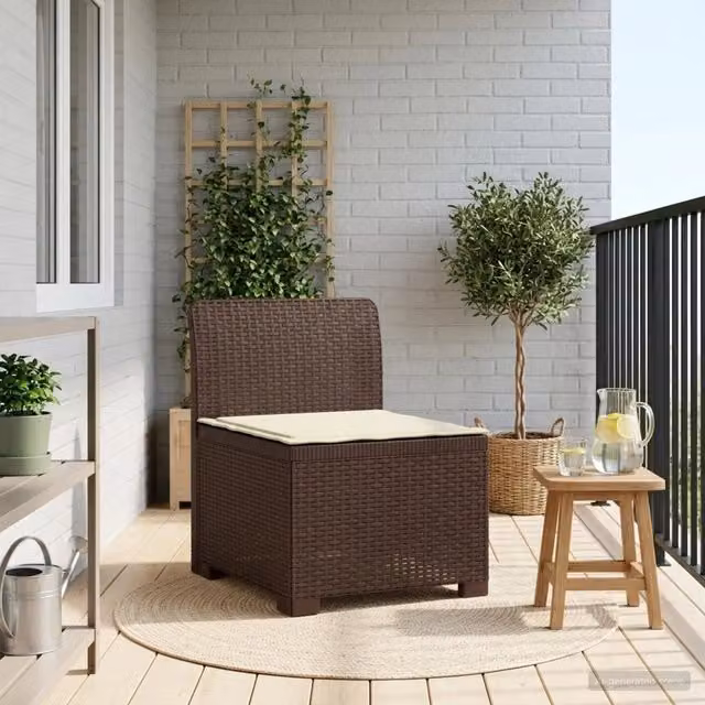 Divano da giardino a 1 posto con cuscino in rattan marrone per esterno e balcone