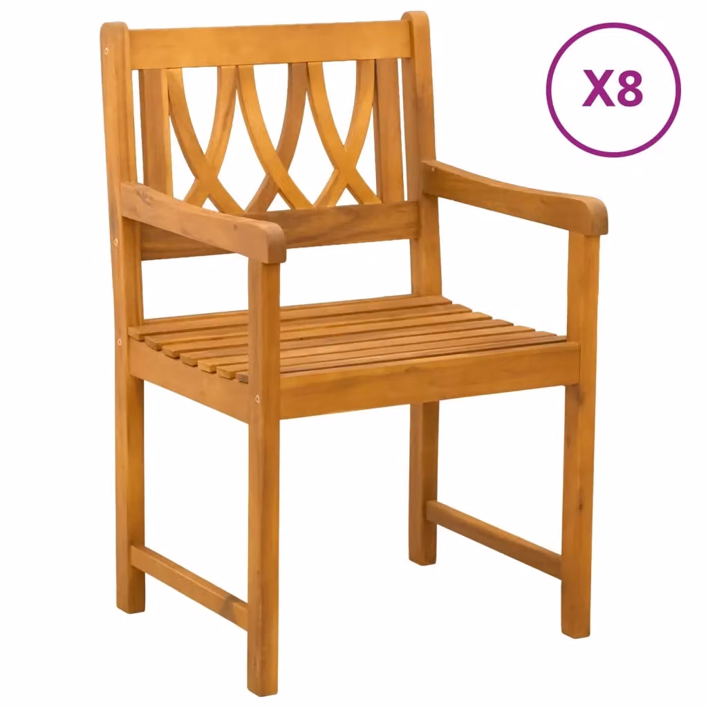 Set di 8 sedie da giardino vidaXL in legno di acacia massello naturale con braccioli colore marrone – 2