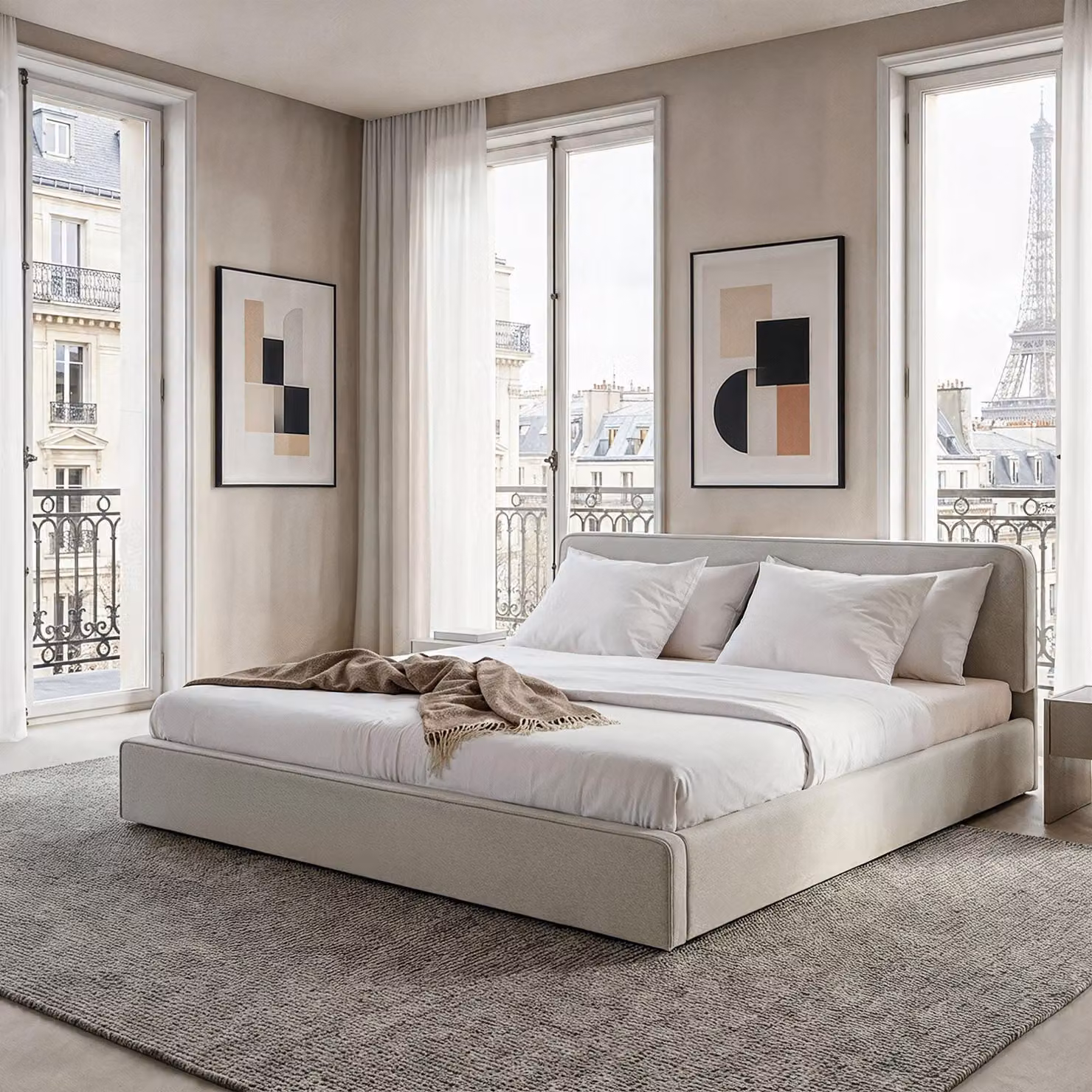 Letto imbottito LATINI con testiera regolabile in altezza, 180x200 cm, grigio chiaro - letto matrimoniale con rete a doghe, ideale per due persone, rete stabile e confortevole, design moderno per la camera da letto