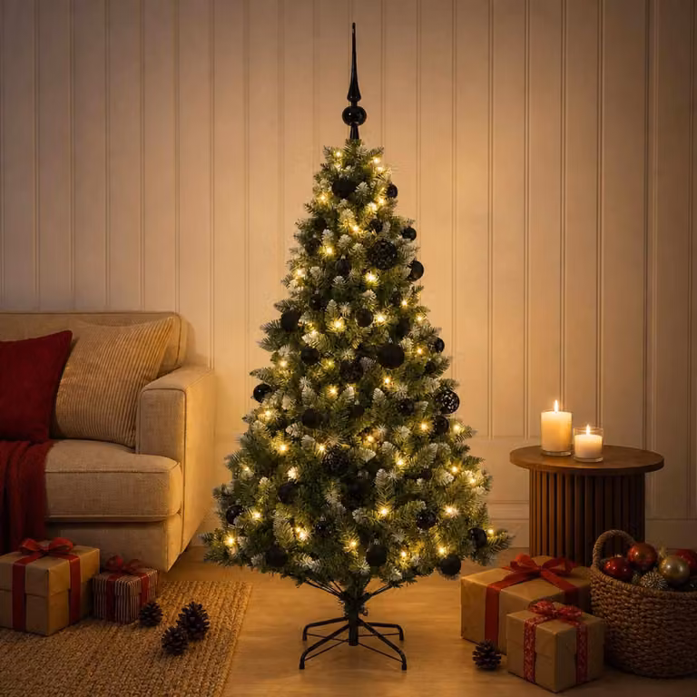 Albero di Natale artificiale con decorazioni a sfera, altezza 120 cm, 150 luci LED