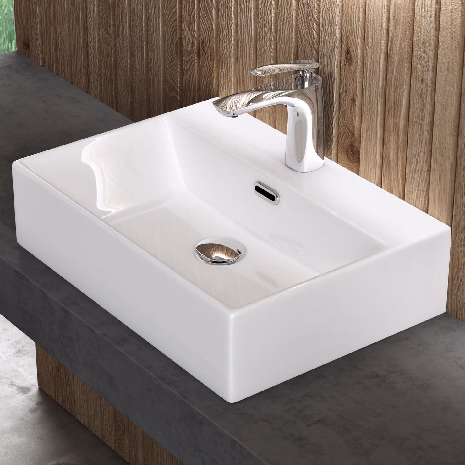 doporro Lavabo Bagno in Ceramica Bianco Lucido 51 cm – Lavabo Sospeso o da Appoggio Piccolo con Foro Rubinetto e Troppopieno, Brüssel206