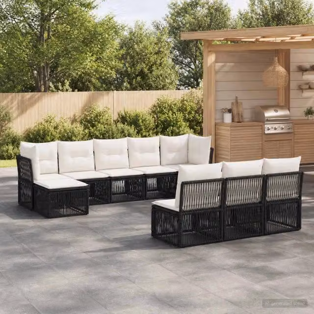 Set Divano da Giardino 10 pz Nero polyrattan 3434356