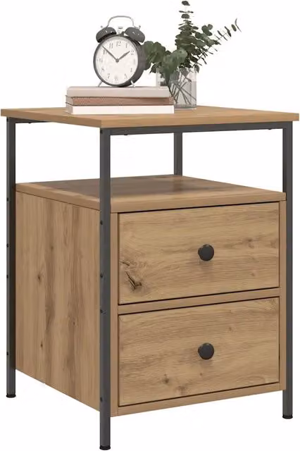 Comodini 2pz-Set di 2 Tavolino da notte Rovere Artigianale 44x45x60cm in Legno Multistrato