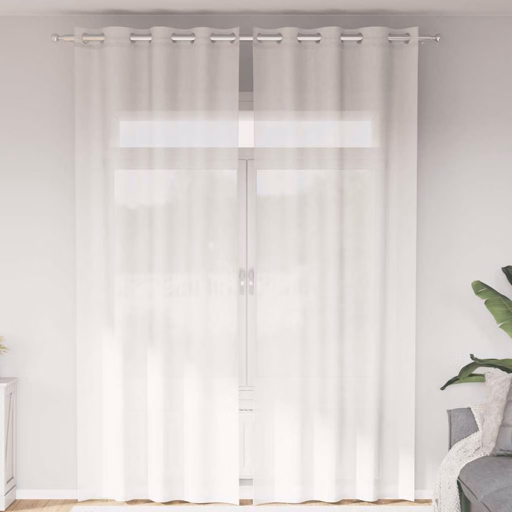 Set di 2 tende in voile semi-trasparenti vidaXL, colore bianco, con occhielli, in poliestere