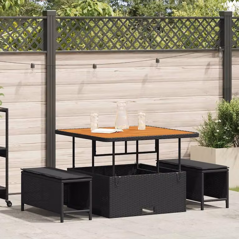 Set da pranzo per giardino e terrazzo vidaXL in polyrattan e legno di acacia nero 3 pezzi