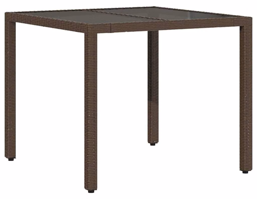 Tavolo da giardino con piano in vetro e struttura in rattan sintetico per uso esterno