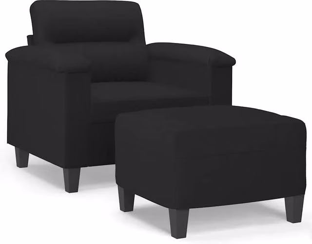 Poltrona | Sedia Relax con Poggiapiedi Nero 60 cm in Tessuto Microfibra