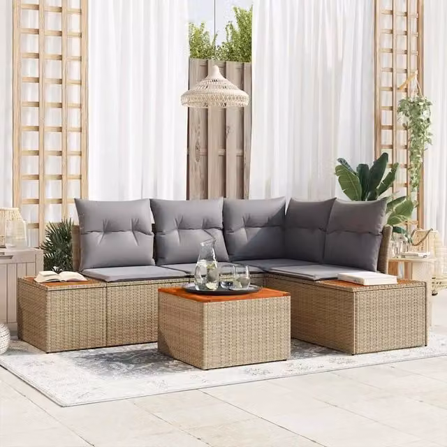 Set Divano da Giardino 5 pz Beige Poly Rattan 3348081