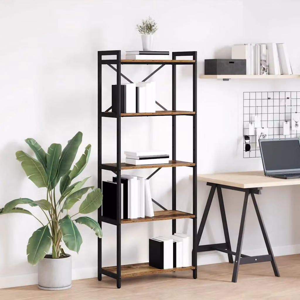 Libreria stile industrial vidaXL in legno e metallo, colore marrone e nero, L: 60 cm, P: 30 cm, H: 155 cm