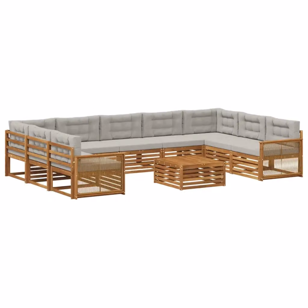 Set di divani da esterno a L vidaXL in legno di acacia con cuscini beige e grigi – 2