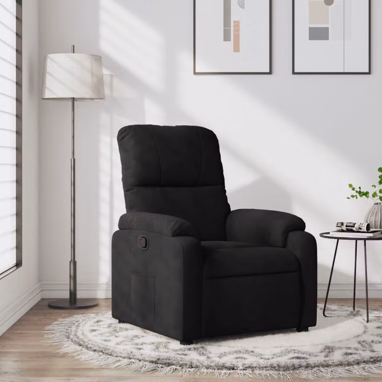 vidaXL Poltrona Reclinabile Relax in Microfibra Nera con Braccioli e Apertura Manuale