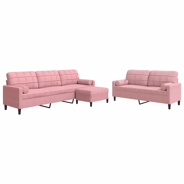 Set di Divani 3 pz con Cuscini e Rinforzi rosa in Velluto