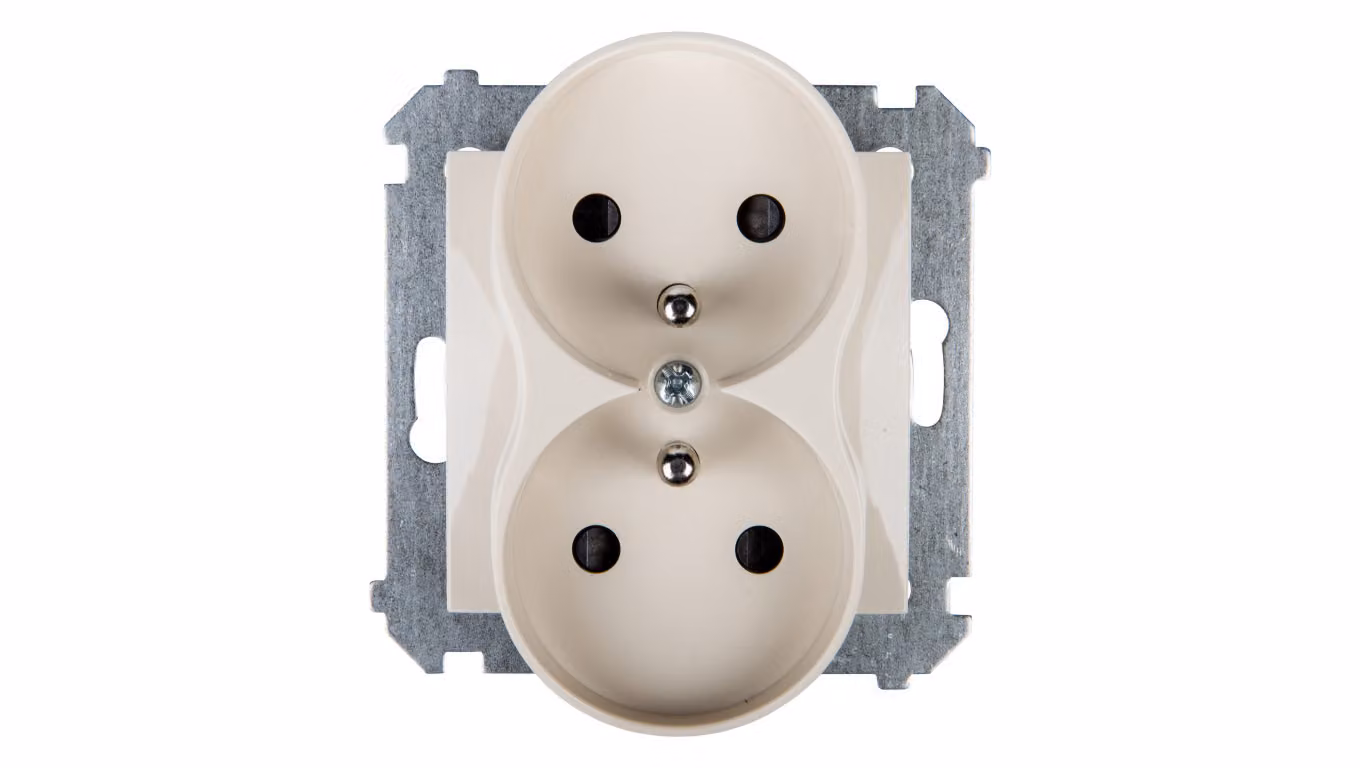 Simon 54 Presa doppia c/u 16A IP20 con copri guida crema DGZ2MZ.01/41
