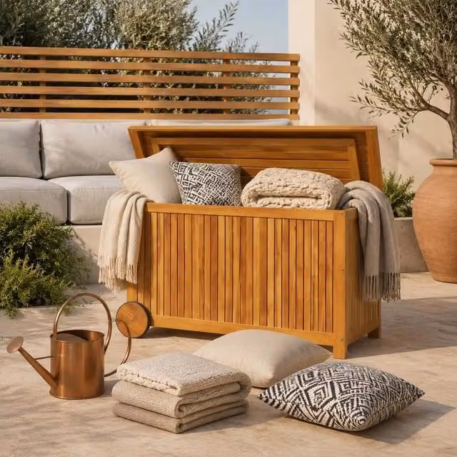 Garden Storage Box With Wheels, 90x50x58 Cm, Solid Acacia Wood