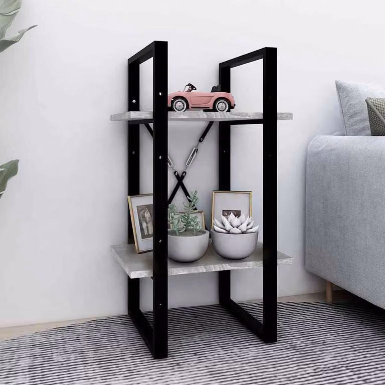 Libreria vidaXL a 2 Ripiani Moderna in Legno e Metallo, Grigio e Nero, L 40 cm, P 30 cm, H 70 cm