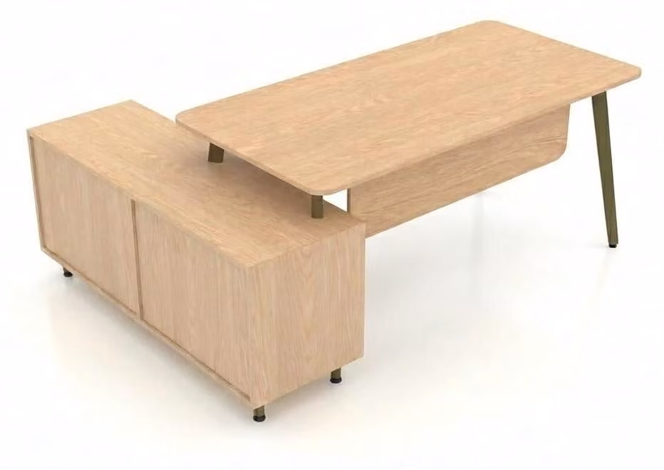 Scrivania da ufficio con spazio contenitivo, stile moderno, aspetto in legno