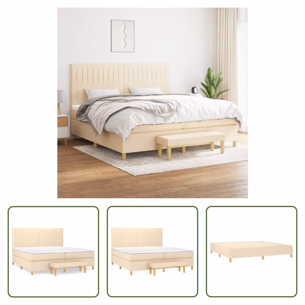 The Living Store Letto a molle con materasso crema 200x200 cm in tessuto