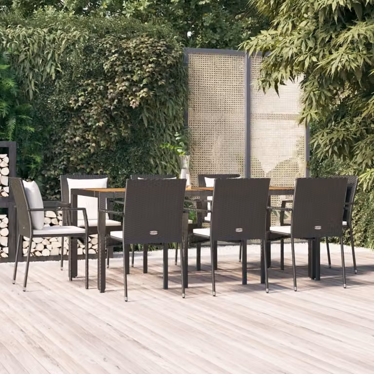 Maison Exclusive - Set da pranzo da giardino 9 pezzi con cuscini in polyrattan nero