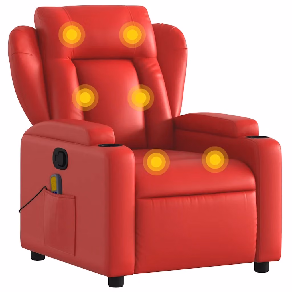 Poltrona Relax Reclinabile Massaggiante in Similpelle Rossa con Braccioli e Regolazione Manuale – 2