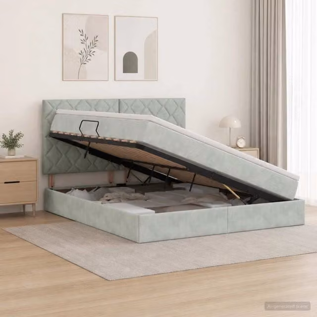 Letto moderno con contenitore e materasso vidaXL in tessuto grigio L: 160 cm, P: 200 cm, H: 140 cm