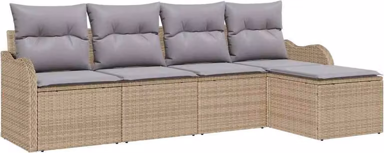 Set Divano da Giardino 5 pcs Beige polyrattan