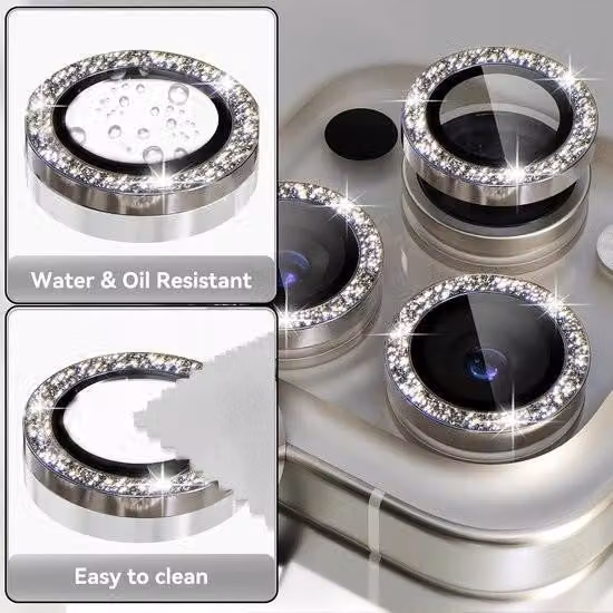 Protezione per fotocamera Bling in 3 pezzi per iPhone 16 Pro Max - Vetro temperato con strass per iPhone 16 Pro/Pro Max