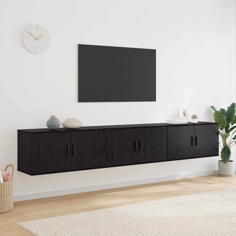 Set Mobile TV da Parete 3 Pezzi vidaXL in Legno MDF Nero e Rovere Moderno