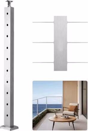 Ringhiera per recinzione da balcone VEVOR in acciaio inox, colore argento, L: 91,4 cm, H: 10,8 cm, P: 2,5 cm